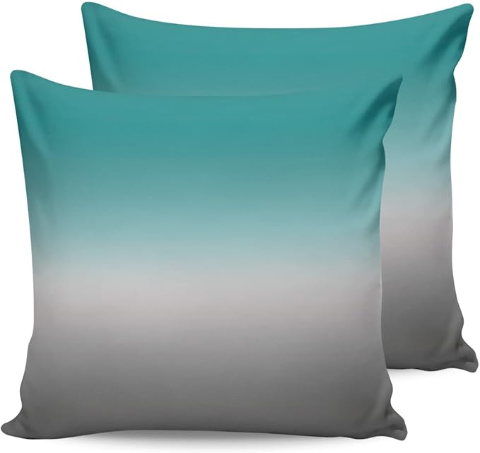 Outdoor Waterproof Throw Pillow Covers Set of 2 Green and Grey Ombre Pillowcases 16x16 Inches Teal Gradient Color Patio Decorative Pillows Cushion Case Patio Pillows for Couch Bed Chair Garden