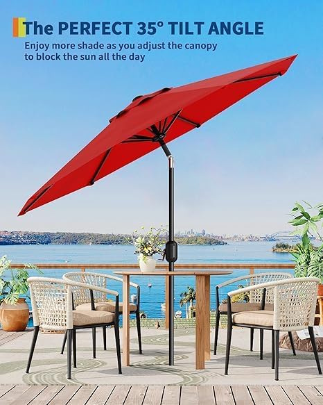 IDEALHOUSE 9Ft Outdoor Patio Umbrella, 8 Sturdy Ribs Table Umbrella With Crank Lift & Push Button Tilt, Market Umbrella UV Protection Waterproof for Garden, Deck, Backyard, Pool