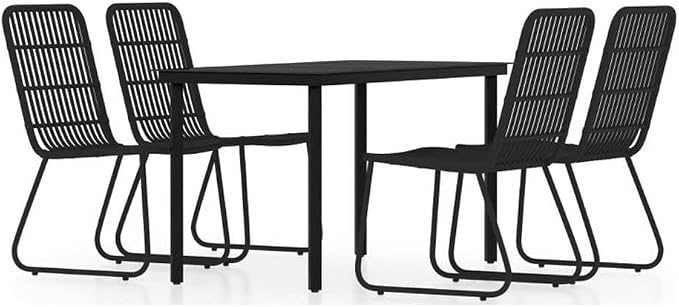 BOWERY HILL Contemporary 5 Piece Dining Set, Powder-Coated Steel Frame, Black Finish, Poly Rattan Accents, 55.1 in Table, UV-Resistant Materials, Lightweight Design, Outdoor Patio Garden Furniture