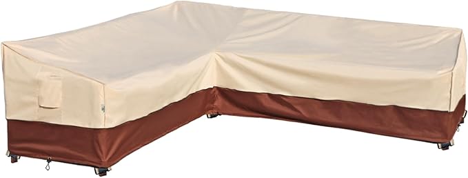 Outdoor Sectional Cover Patio Furniture Covers Waterproof Rip-Stop Anti-UV 600D Heavy Duty Couch Sofa Cover with 3 Air Vent (Beige & Reddish Brown, L-Shaped-85''X110'')