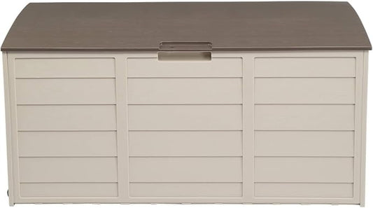 75 Gal Large Outdoor Storage Box, Deck Box with Lockable Lid, Patio Storage Box Storage Bin with 2 Wheels for Indoor Outdoor Furniture, Garden Tools, Easy Assembly (Brown)