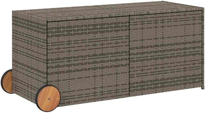 Outdoor Garden Storage Box with Wheels, 283L Large Capacity Deck Box for Patio Furniture Cushions, Weather-Resistant Poly Rattan Storage Chest, Grey