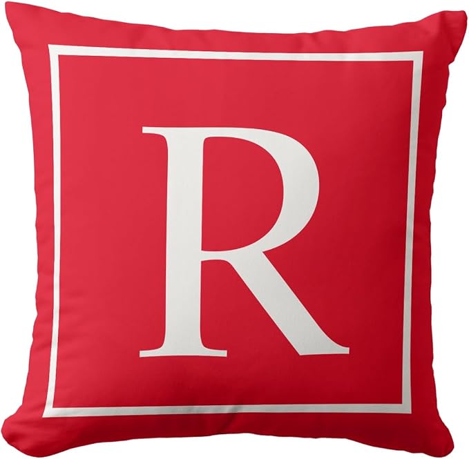 Monogram Initial Red White Outdoor Pillow Covers 18 x 18inches Decorative Pillow Case for Sofa Couch Bed (Pillow Insert Not Include)