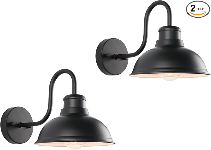 Barn Light Outdoor Wall Lights 8" Exterior Lighting Fixtures 2 Pack | Anti-Rust Waterproof Farmhouse Industrial Vintage Matte Black Wall-Mount for Porch Garage Patio Yard ETL Listed