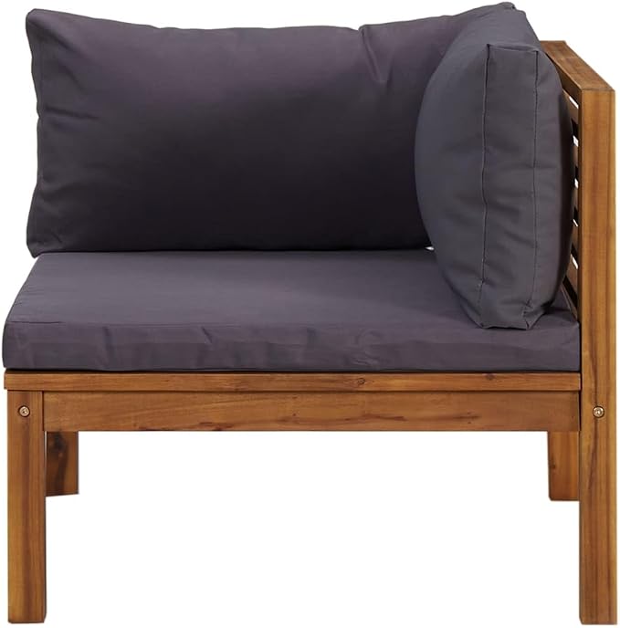 2 Piece Sofa Set with Dark Gray Cushions, Solid Acacia Wood Outdoor Conversation Set Sectional Sofa with Middle Sofa, Corner Sofa for Garden, Patio, Balcony, Backyard,-421