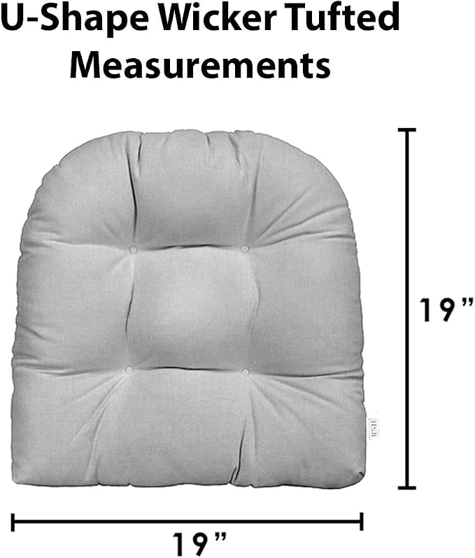 RSH DECOR: Sunbrella Tufted Wicker U-Shape Cushions Set of 2 | 19” x 19” | Water and Fade-Resistant Performance Fabric | Outdoor Seat Cushions for Patio Furniture | Canvas Charcoal
