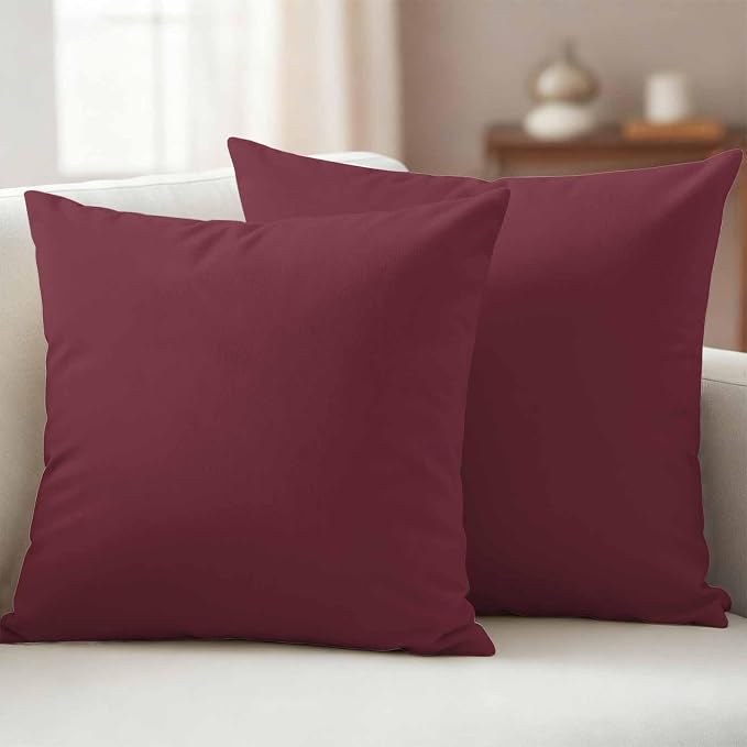 Outdoor Pillow Covers 20 x 20 Inches, Red Solid Color Waterproof Throw Pillow Cover Set of 2, Aesthetics Contemporary Luxury Decorative Square Cushion Covers for Patio/Couch/Garden