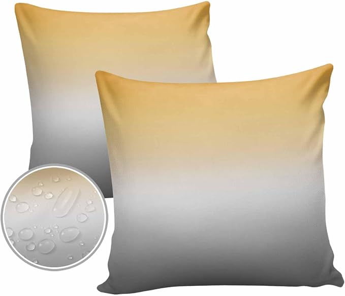 Outdoor Waterproof Throw Pillow Covers Set of 2 Yellow and Grey Ombre Pillowcases 20x20 Inches Gradient Color Patio Decorative Pillows Cushion Case Patio Pillows for Couch Bed Chair Garden