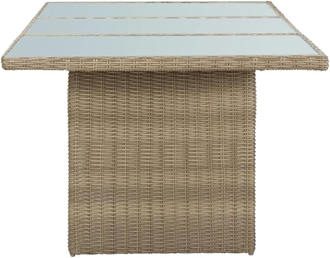 BOWERY HILL 9-Piece Outdoor Patio Dining Set, Brown PE Rattan, Glass Table, Powder-Coated Finish, Removable Cushioned Covers, Seating for 8, Durable Garden Furniture for Terrace or Balcony Use