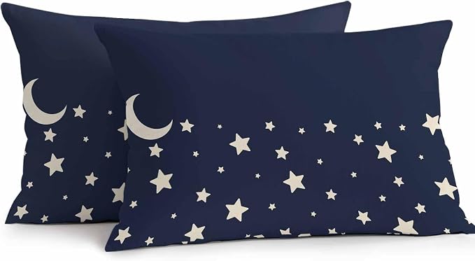 Stars Moon Waterproof Outdoor Pillow Covers Set of 2 Home Decor, Starry Night Navy Blue Lumbar Pillowcase Patio Pillow Covers for Couch Bench Patio Furniture Garden 20x12in