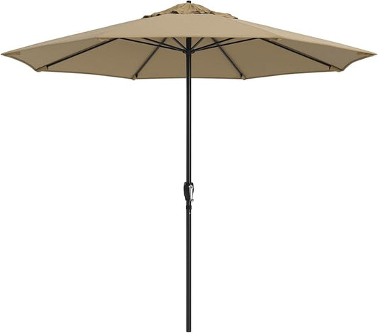California Umbrella 8-Year Protection 9 Ft Outdoor Patio Umbrella, Solstice Fade-Resistant Fabric, Auto-Tilt, Heavy Duty Aluminum Frame, 8 Reinforced Ribs for Pool or Deck, Black Pole, Champagne