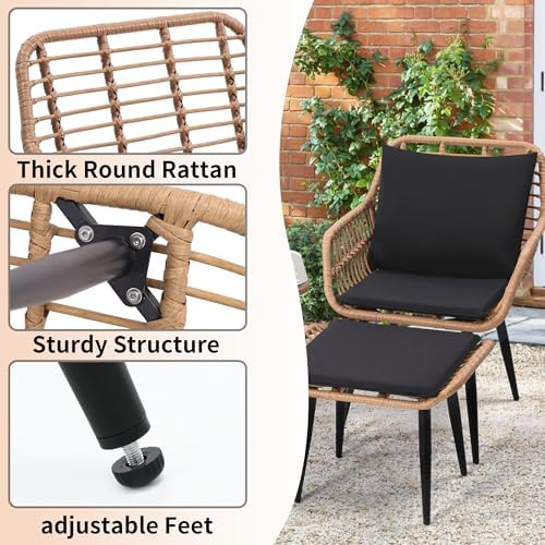 5-Piece Outdoor Wicker Patio Conversation Set - 2 Stylish Chairs, 2 Ottomans & Side Table - Ideal for Balcony, Porch, Deck & Backyard - Durable Natural Finish Furniture