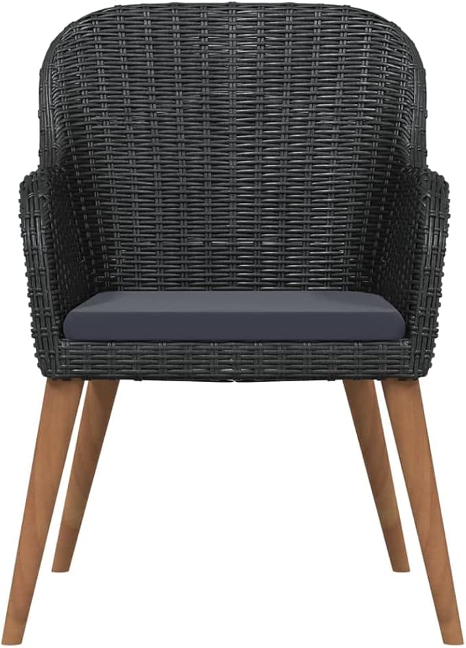 3 Piece Patio Dining Set with Cushions, Outdoor PE Rattan Bistro Table and Chairs for Garden, Backyard, Balcony, Steel Frame Wicker Conversation Furniture Set, Black