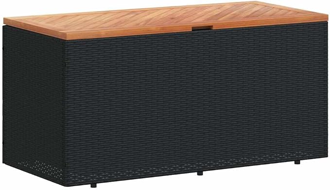 Garden Storage Box, Poly Rattan Patio Deck Box with Gas Spring Lid, Large Outdoor Storage Container for Cushions and Pillows, 43.3 x 19.7 x 21.3 inches, Black
