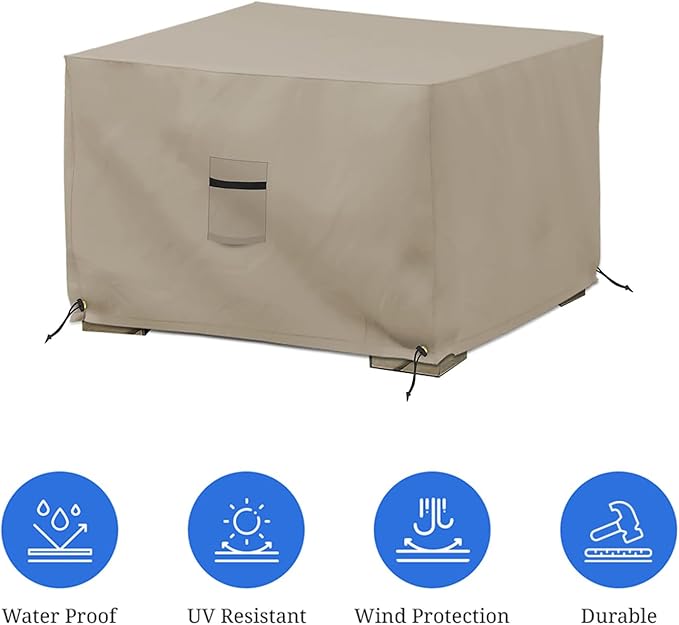 Covers & All Outdoor Ottoman Cover, 12 Oz Waterproof Ottoman Slipcover with UV-Resistant Properties, Square Patio Furniture Cover Suitable for Indoors/Outdoors (23" L x 23" W x 18" H, Beige)