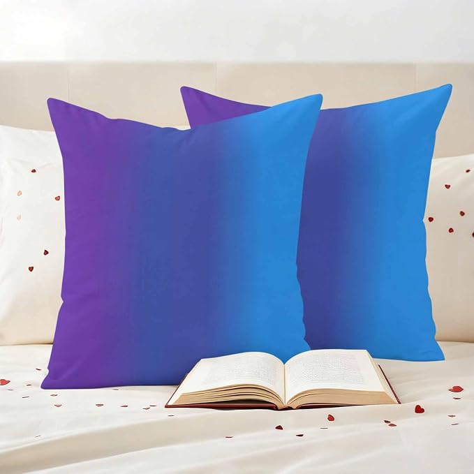 Purple Blue Ombre Outdoor Pillow Covers Waterproof, All Weather Cushion Case Set of 2, Modern Color Gradient Striped Decorative Pillowcases for Sofa Couch Bed Decor Patio Furniture 18"x18"