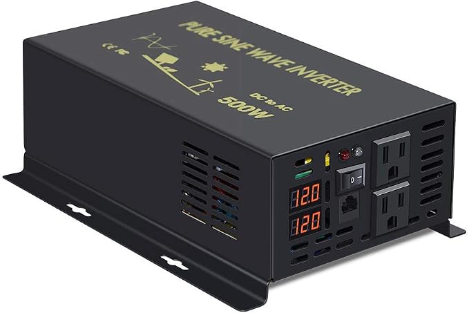 WZRELB 500W 12V 120V Pure Sine Wave Power Inverter with 2 AC Outlets Wired Remote Control (RBP-50012WR)