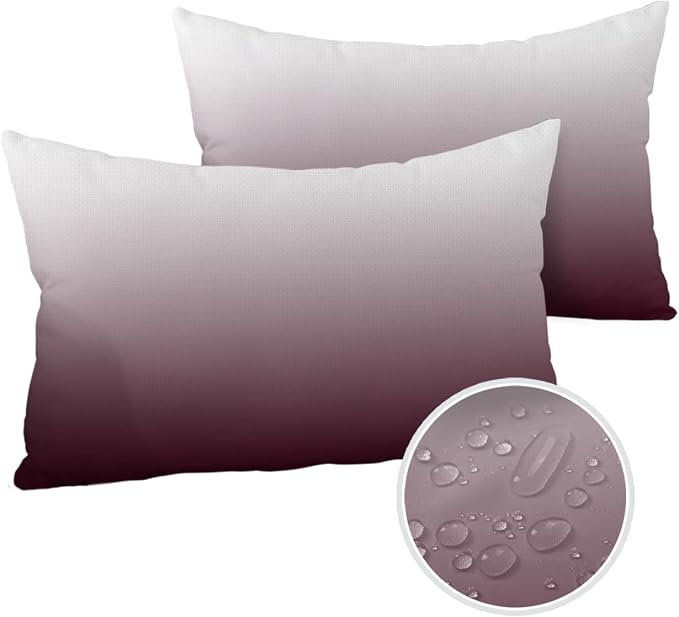 Prime Leader Outdoor Waterproof Pillow Covers Set of 2, Romantic Burgundy Gradient Patio Throw Pillow Covers, Decorative Cushion Case for Couch Sofa Furniture Garden, 20x12 Inch