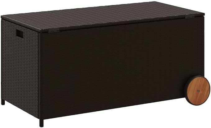 Garden Storage Box Brown PE Rattan Medium Modern Garden Tool Box Patio Deck Container for Balcony Deck