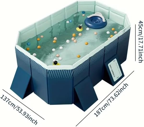 Montary Foldable Large Non - Inflatable Rectangular Swimming Pool for Family - Hard Plastic Shell, Oversized Thickened Design, Portable Collapsible Backyard Pool - 73.6"x54"x17.7"
