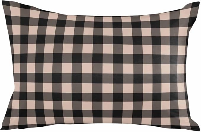 Outdoor Waterproof Throw Pillow Covers Set of 2 Beige Buffalo Plaid Lumbar Pillowcases 20x12 Inches Pastoral Black Checked Decorative Pillows Cushion Case Patio Pillows for Couch Bed Chair Garden