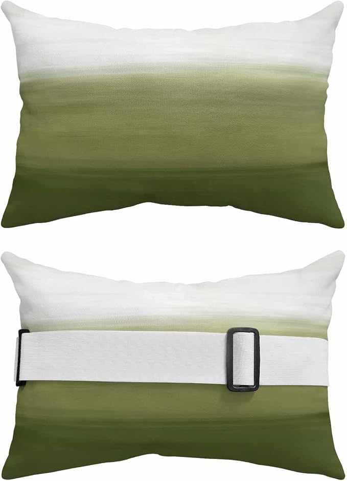 Sage Green Ombre Outdoor Pillows for Chaise Lounge Chair Waterproof Lumbar Pillows with Insert&Adjustable Elastic Strap Beach Headrest Pillow Modern Abstract Art Texture Neck Pillow for Pool 11"x16"