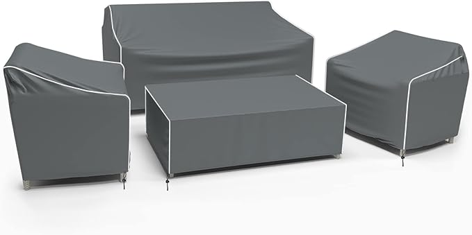 Gasadar Patio Furniture Cover 4-Piece Set, Heavy Dut 600D Outdoor Furniture Cover Waterproof for Lawn Patio Chairs, Loveseat and Coffe table, Grey