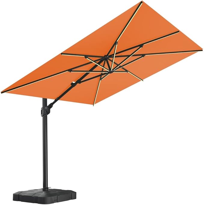 Midtown Umbrellas 9x9 Ft Outdoor Cantilever Patio Umbrella w/Sunbrella Spectrum Indigo Fabric - Tilt 360° Rotate Offset Patio, Deck Patio, Backyard & Garden - Black Frame