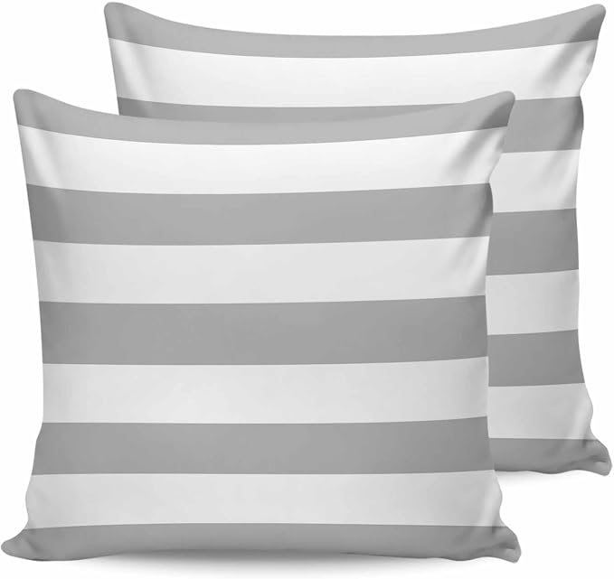 Outdoor Waterproof Throw Pillow Covers Set of 2 Grey White Stripe Pillowcases 26x26 Inches Simple Style Striped Decorative Pillows Cushion Case Patio Pillows for Couch Bed Chair Garden