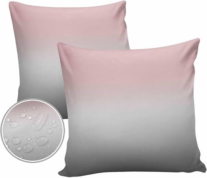 Outdoor Waterproof Throw Pillow Covers Set of 2 Pink and Grey Ombre Pillowcases 24x24 Inches Gradient Gradual Color Patio Decorative Pillows Cushion Case Patio Pillows for Couch Bed Chair Garden