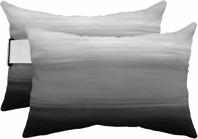 Black Grey Ombre Outdoor Pillows for Chaise Lounge Chair Beach Headrest Pillow Set of 2 Lumbar Pillows with Insert&Adjustable Elastic Strap Modern Abstract Art Texture Neck Pillow for Pool 11"x16"