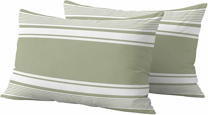 Outdoor Waterproof Throw Pillow Covers, Sage Green Striped Decorative Pillow Cases, Modern Color Block Farmhouse Stripes Couch Pillow Protector Patio Sofa Cushion Covers Replacement 20"x12" 2 Pack