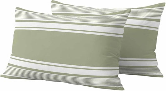 Outdoor Waterproof Throw Pillow Covers, Sage Green Striped Decorative Pillow Cases, Modern Color Block Farmhouse Stripes Couch Pillow Protector Patio Sofa Cushion Covers Replacement 20"x12" 2 Pack
