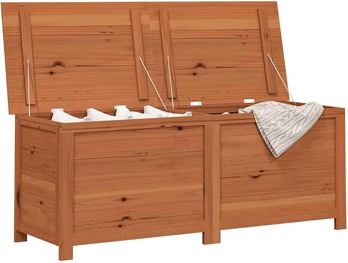 59.1"x19.7"x22" Solid Fir Wood Patio Cushion Box, Outdoor Garden Storage for Cushions, Pillows, and Blankets, Brown