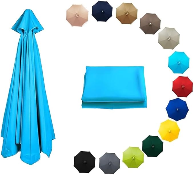 7ft/9ft/10ft Parasol Umbrella Canopy Replacement, Patio Umbrella Replacement Cover, 8 Ribs/6 Ribs Parasol Top Replacement Cloth(Lake Blue,300cm/10ft-8ribs)