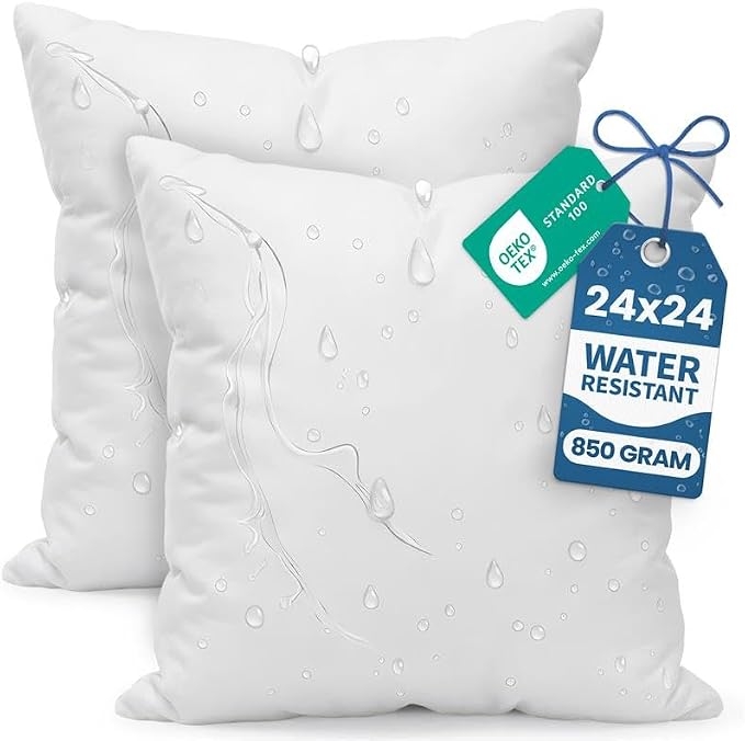 Utopia Bedding 24x24 Outdoor Pillows, Water Resistant Throw Pillows, 2-Pack | Outdoor Throw Pillows, Water Repellent, Decorative Pillow for Patio Furniture & Porches, Plush & Supportive, Pack of 4, White