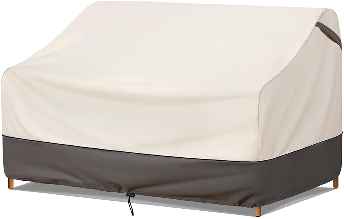 Waterproof Patio Sofa Loveseat Cover—600D Oxford Heavy-Duty Outdoor Furniture Protector, UV & Wind Resistant with Secure Buckles and Air Vents, Fits up to 54"W x 38"D x 35"H (Beige/Grey)