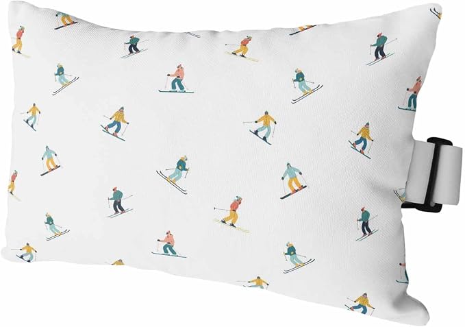 Skiing Outdoor Chaise Lounge Head Pillow with Insert,Winter Snow Ski Sports Cartoon Boys Girls Skier Waterproof Headrest Lumbar Pillow Cusion Cover with Elastic Strap for Patio Recliner,12"x20" 1PCS