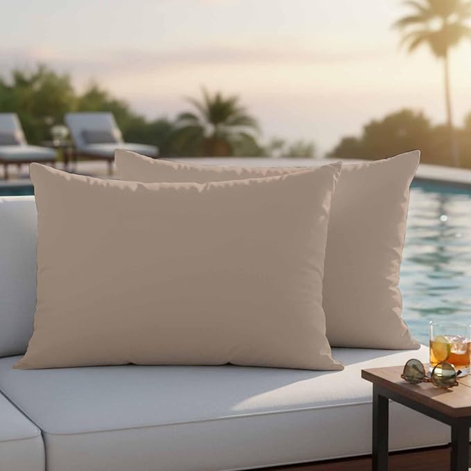 Lumbar Pillow Covers 20x12 Inch Set of 2, Beige Solid Color Waterproof Outdoor Pillow Covers, Aesthetics Contemporary Luxury Decorative Cushion Pillowcases for Couch, Sofa, Bed, Garden, Patio