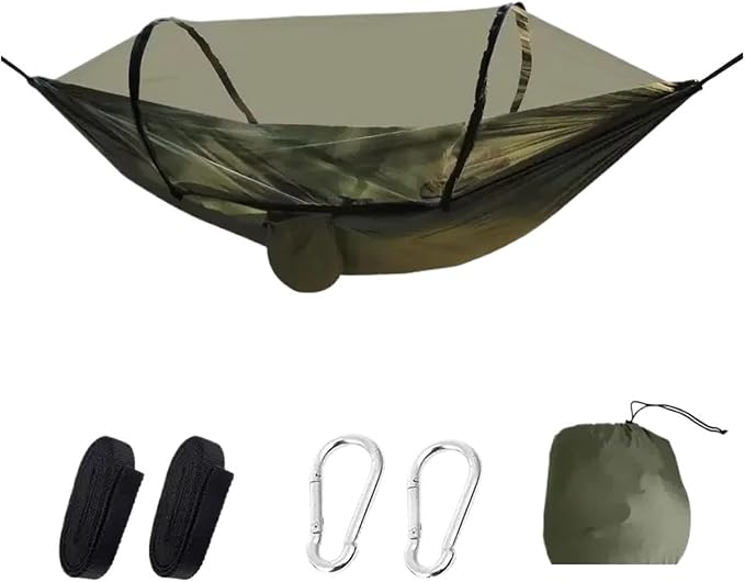2-in-1 Camping Hammock with Mosquito Net 1.6lbs Ultralight Parachute Nylon Hanging Bed for Outdoor Survival Travel Backyard