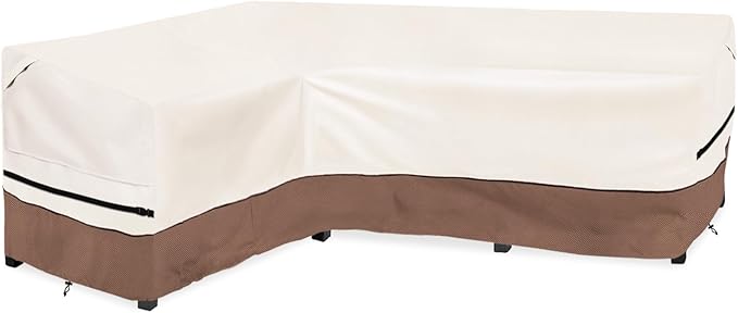 okcool Outdoor Sectional Sofa Cover Waterproof-L-Shaped Patio Furniture Covers for 4-Seater Outdoor Sectional Furniture Couch 58”W (Left Side) x 85”W (Back Length),Beige & Brown