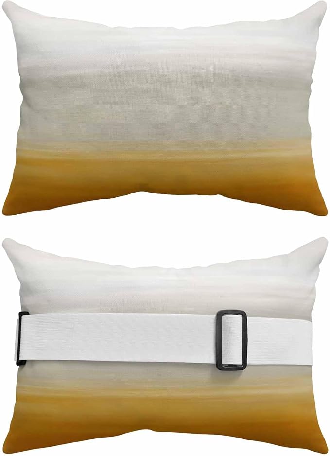 Burnt Orange Beige Ombre Outdoor Pillows for Chaise Lounge Chair Beach Headrest Pillow Set of 2 Lumbar Pillows with Insert&Adjustable Strap Modern Abstract Art Texture Neck Pillow for Pool 11"x16"