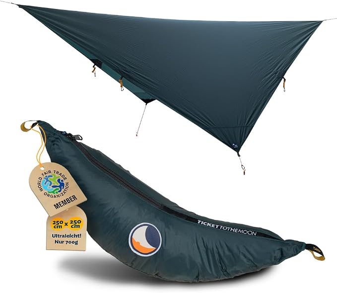 Moon Tarp Hammock Tarpaulin - Dark Green | High-Quality All-Weather Protection 3.5 m Long, Versatile, Handmade, Easy and Quick to Assemble | Original Ticket to the Moon Since 1996