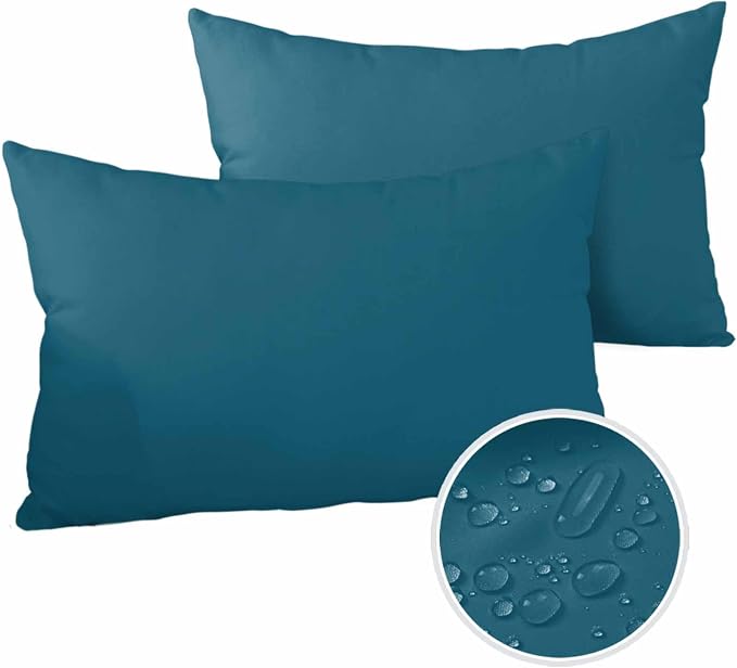 Outdoor Waterproof Throw Pillow Covers Set of 2 Dark Teal Lumbar Pillowcases 20x12 Inches Solid Green Color Patio Decorative Pillows Cushion Case Patio Pillows for Couch Bed Chair Garden