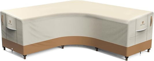 Rosefray 600D Outdoor V-Shaped Sectional Cover,Heavy Duty Anti UV Patio Sectional Sofa Cover with Air Vent, Waterproof Furniture Covers for Deck, Lawn,Backyard 100"x100" khaki brown