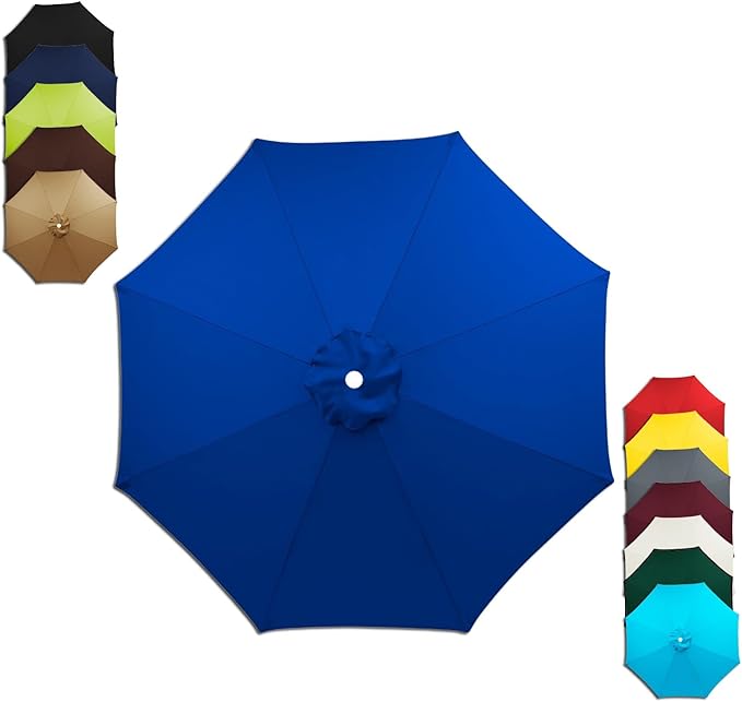 6/8 Ribs Patio Umbrella Replacement Canopy 6.5ft 7.5ft 8.2ft 8.9ft 9.8ft 11.5ft Waterproof UV Protective Replacement Parasol Fabric Cover for Garden Outdoor(Blue,7.5ft/8ribs)