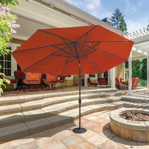 Galtech Deluxe Auto Tilt Market Umbrella, 8ft x 11ft - Outdoor Patio, Deck, Pool, Backyard Stand Alone Umbrella - Oval, Heavy Duty w/Bronze Frame & Sunbrella Fabric (Canvas)