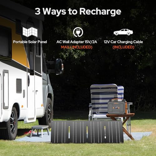 Portable Solar Power Station with Foldable Solar Panel 60W, 110V AC Outlet Camping Solar Powered Generator with Panels, Solar Powered Power Bank Generator for Laptop Smart Devices RV Outdoor Backup