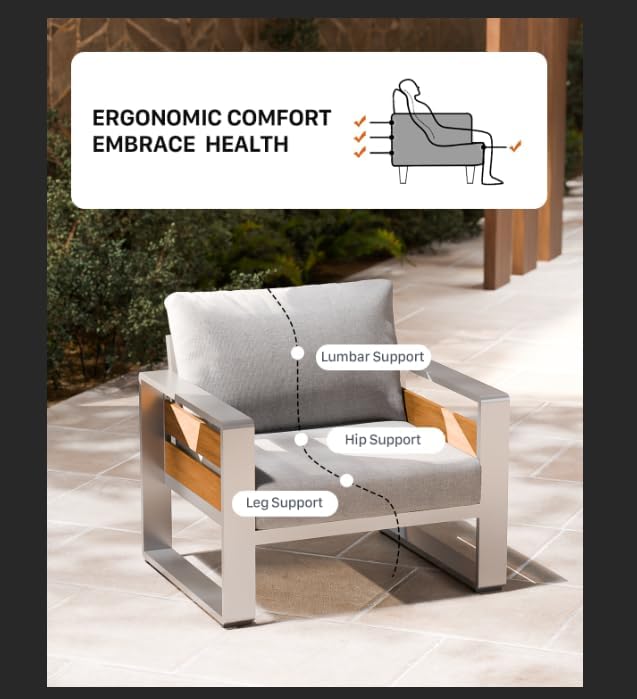 ZANDOR Aluminum Outdoor Patio Furniture Set with Coffee Table, 7 Seats Patio Conversation Sets with Washable Thick Cushions, Outdoor Sectional for Porch, Backyard, Deck, Garden & Poolside, Silver