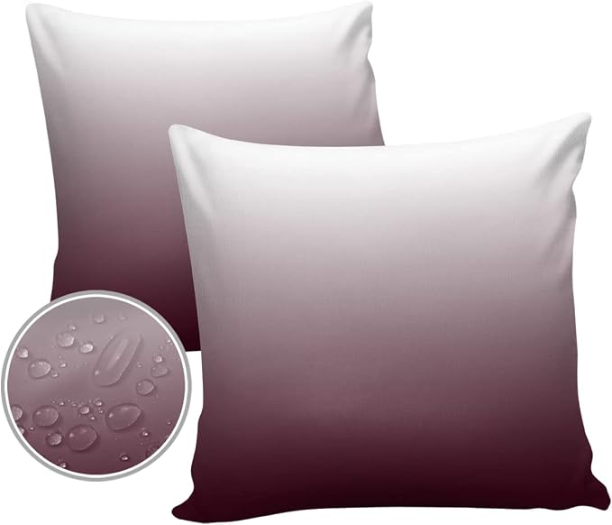 Prime Leader Outdoor Waterproof Pillow Covers Set of 2, Romantic Burgundy Gradient Patio Throw Pillow Covers, Decorative Cushion Case for Couch Sofa Furniture Garden, 24x24 Inch